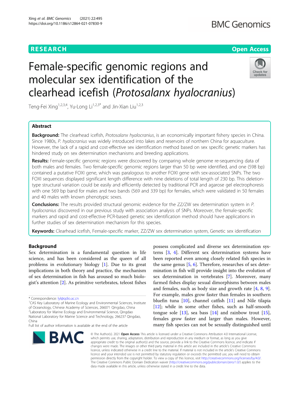 Female-Specific Genomic Regions and Molecular Sex