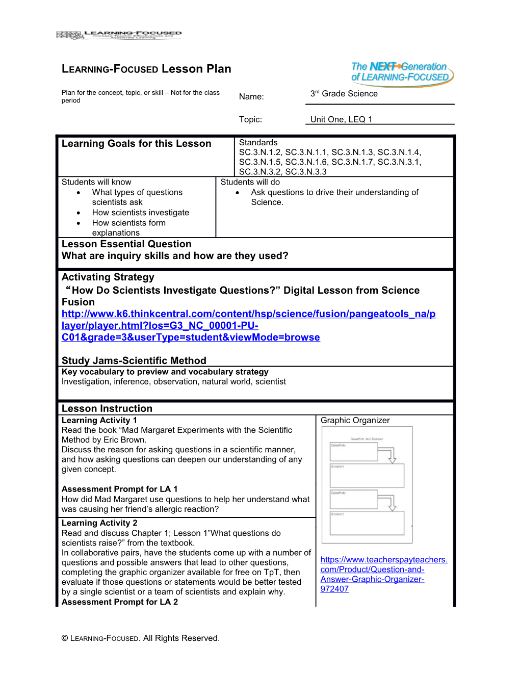 Learning-Focused Lesson Plan