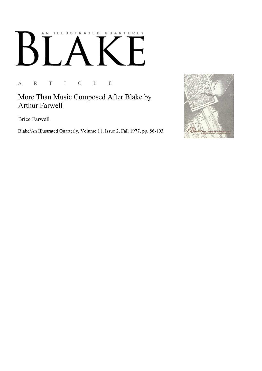 Than Music Composed After Blake by Arthur Farwell