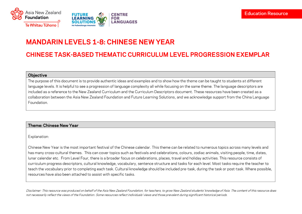 Mandarin Levels 1-8: Chinese New Year