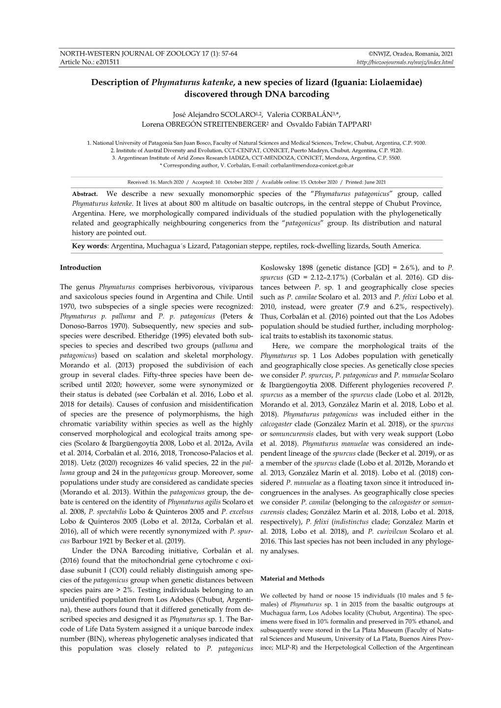 Description of Phymaturus Katenke, a New Species of Lizard (Iguania: Liolaemidae) Discovered Through DNA Barcoding