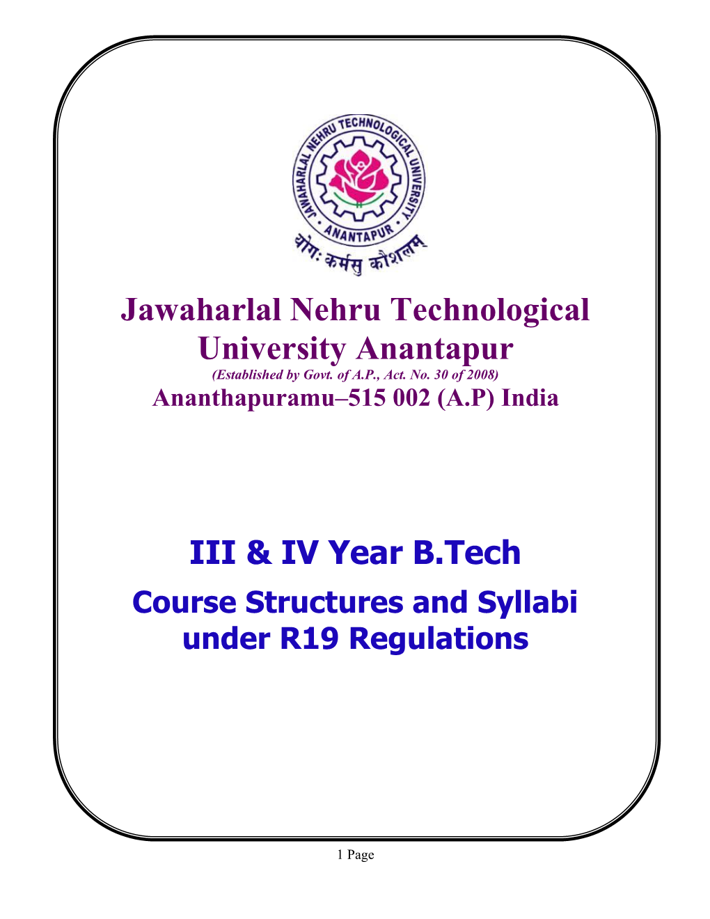 Jawaharlal Nehru Technological University Anantapur (Established by Govt