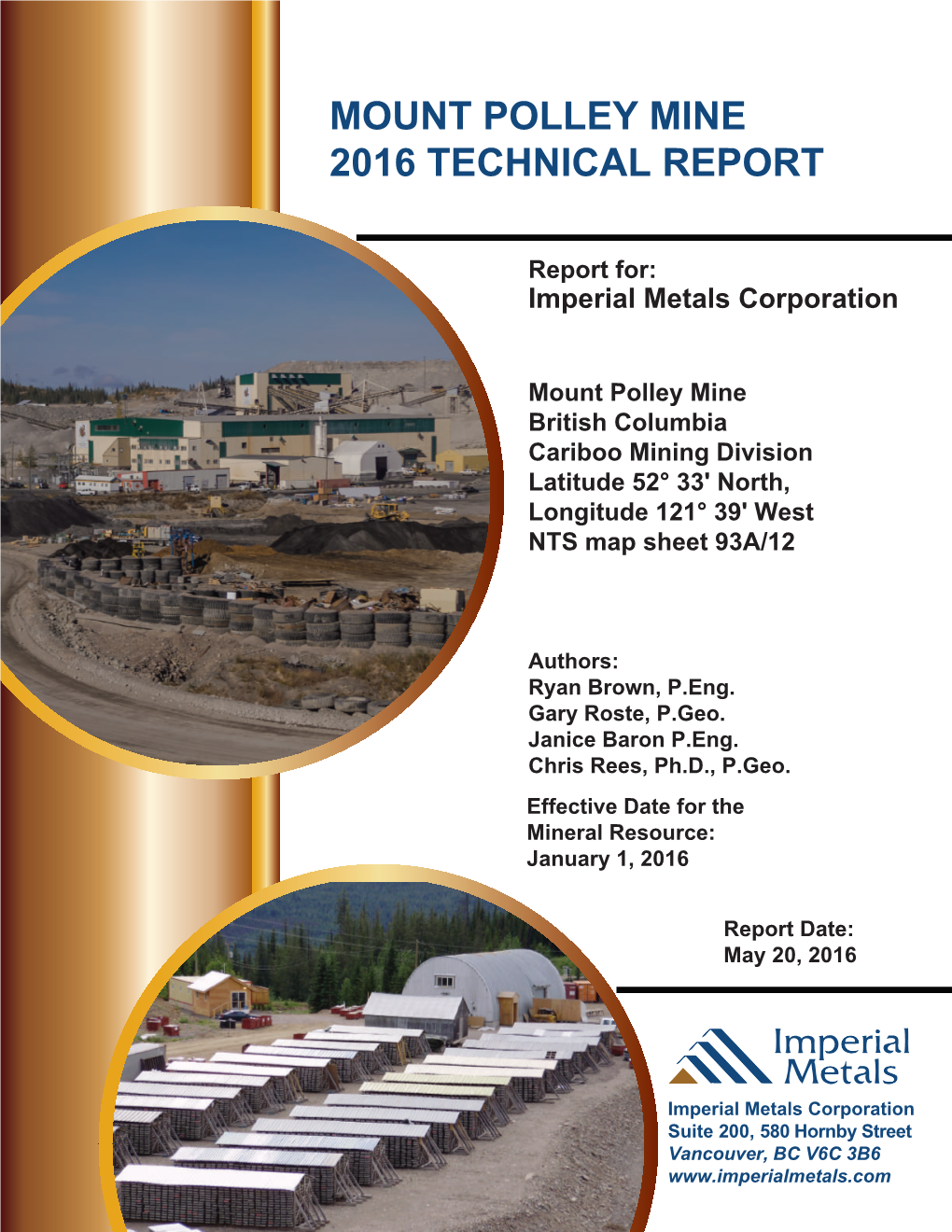 Mount Polley Mine 2016 Technical Report