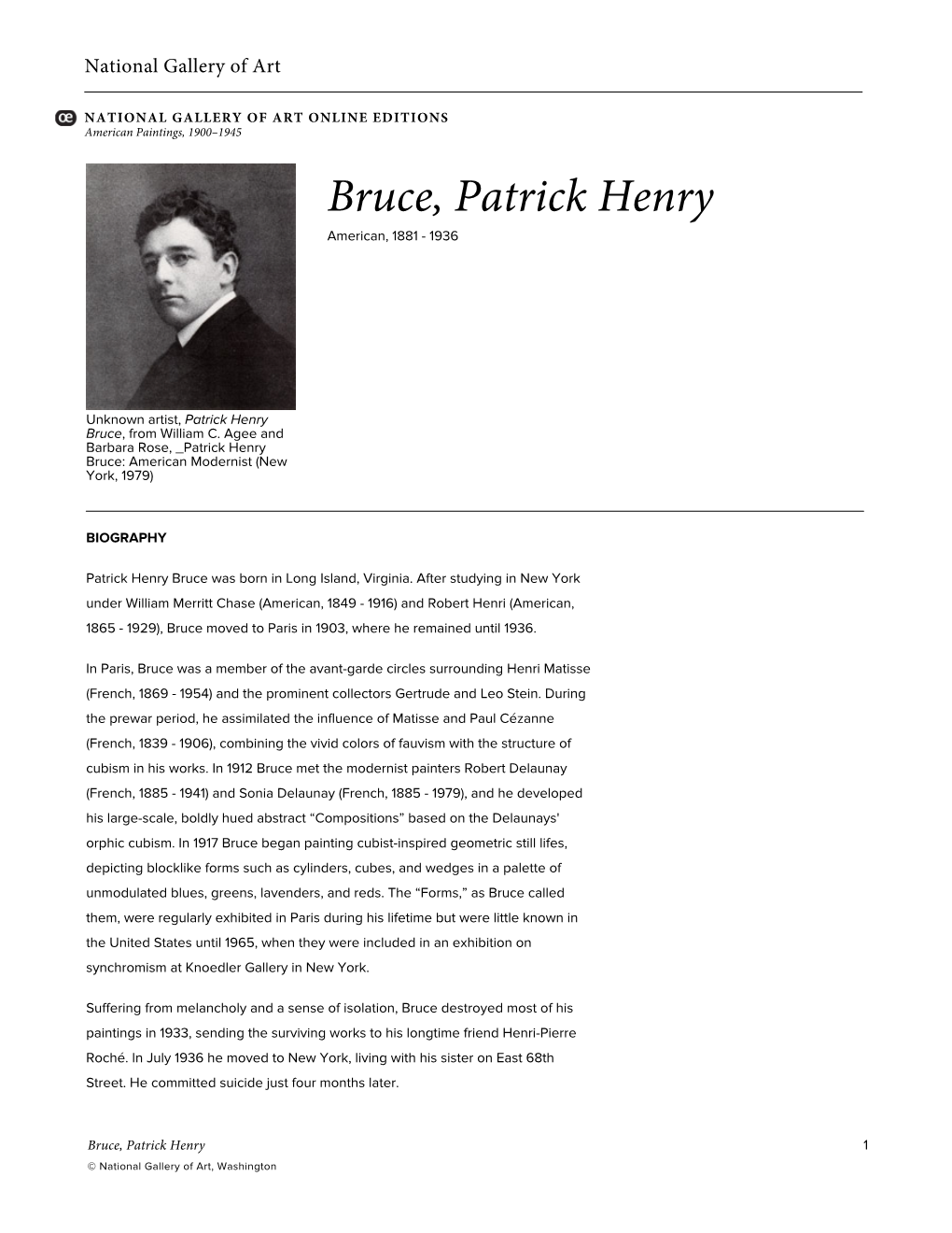 Bruce, Patrick Henry American, 1881 - 1936