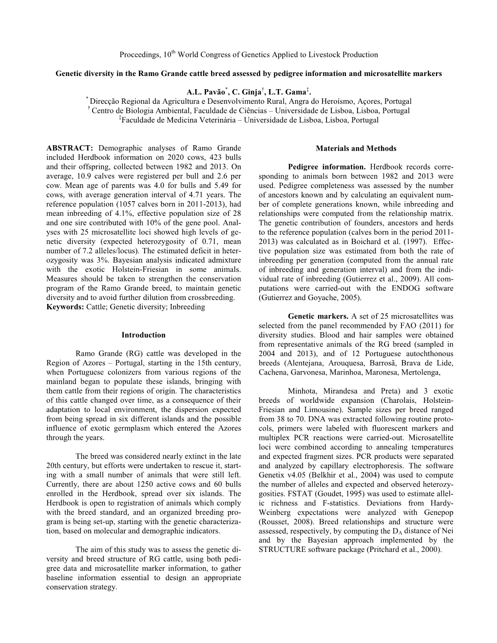 Proceedings, 10Th World Congress of Genetics Applied to Livestock Production