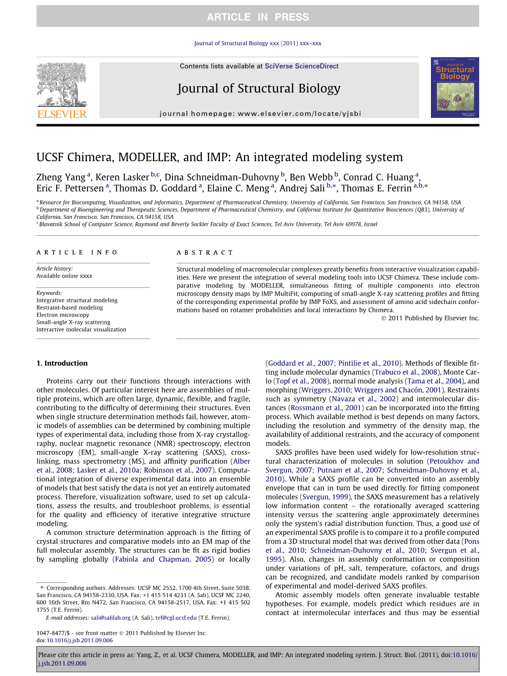 UCSF Chimera, MODELLER, and IMP: an Integrated Modeling System