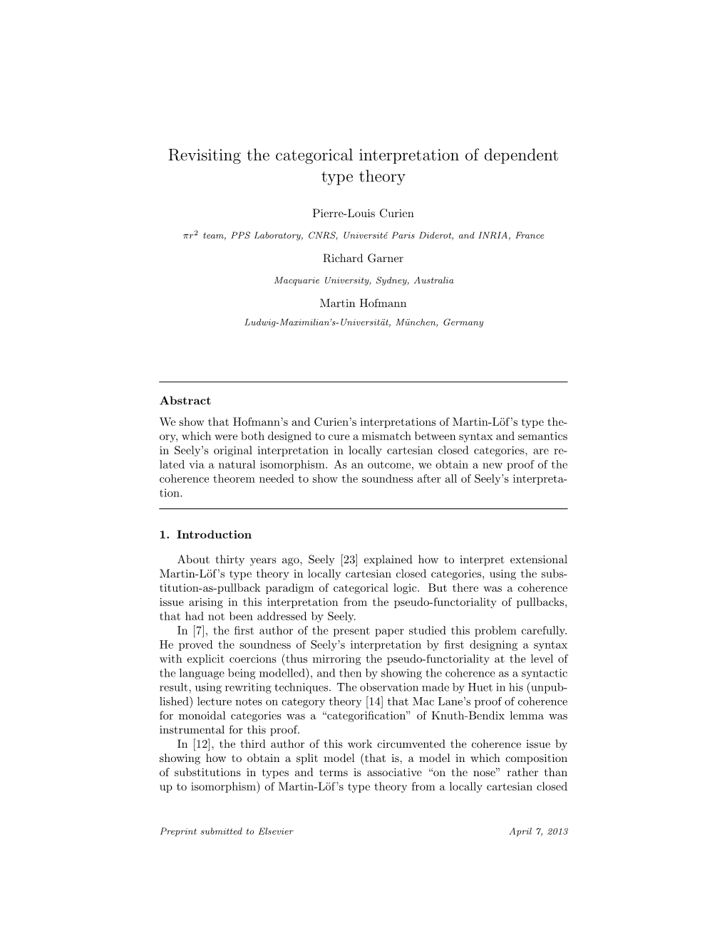 Revisiting the Categorical Interpretation of Dependent Type Theory