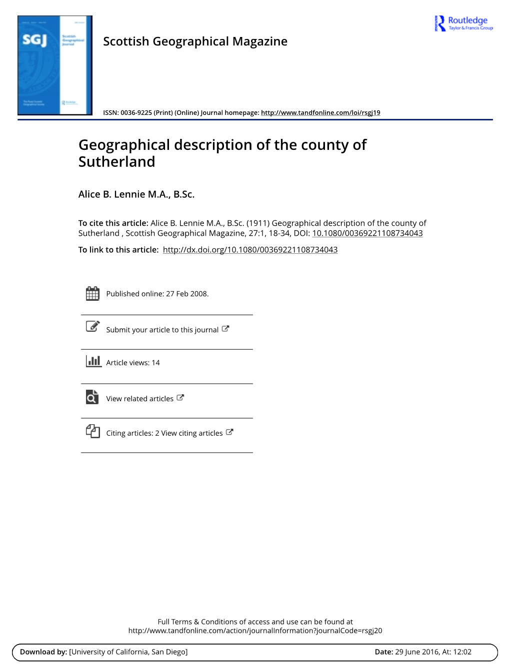 Geographical Description of the County of Sutherland