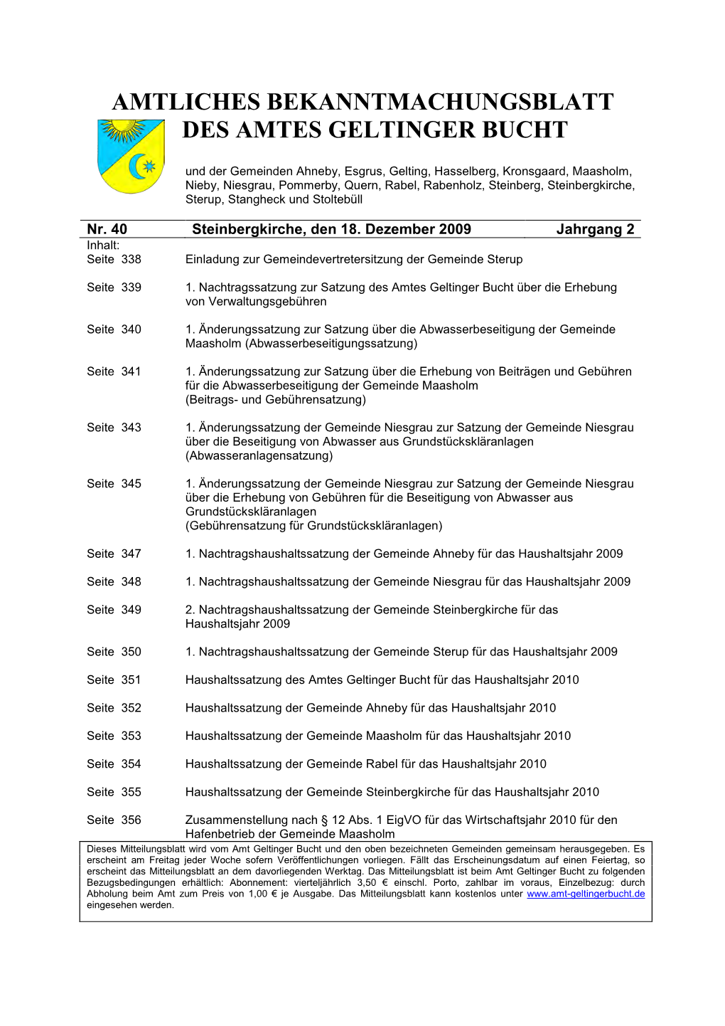 Amtliches Bekanntmachungsblatt Des Amtes Geltinger Bucht