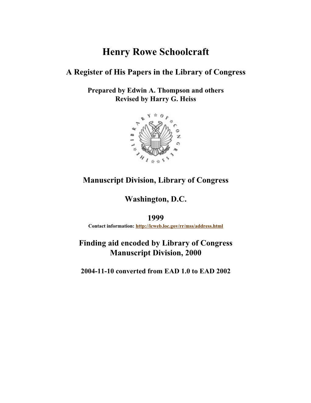 Papers of Henry Rowe Schoolcraft