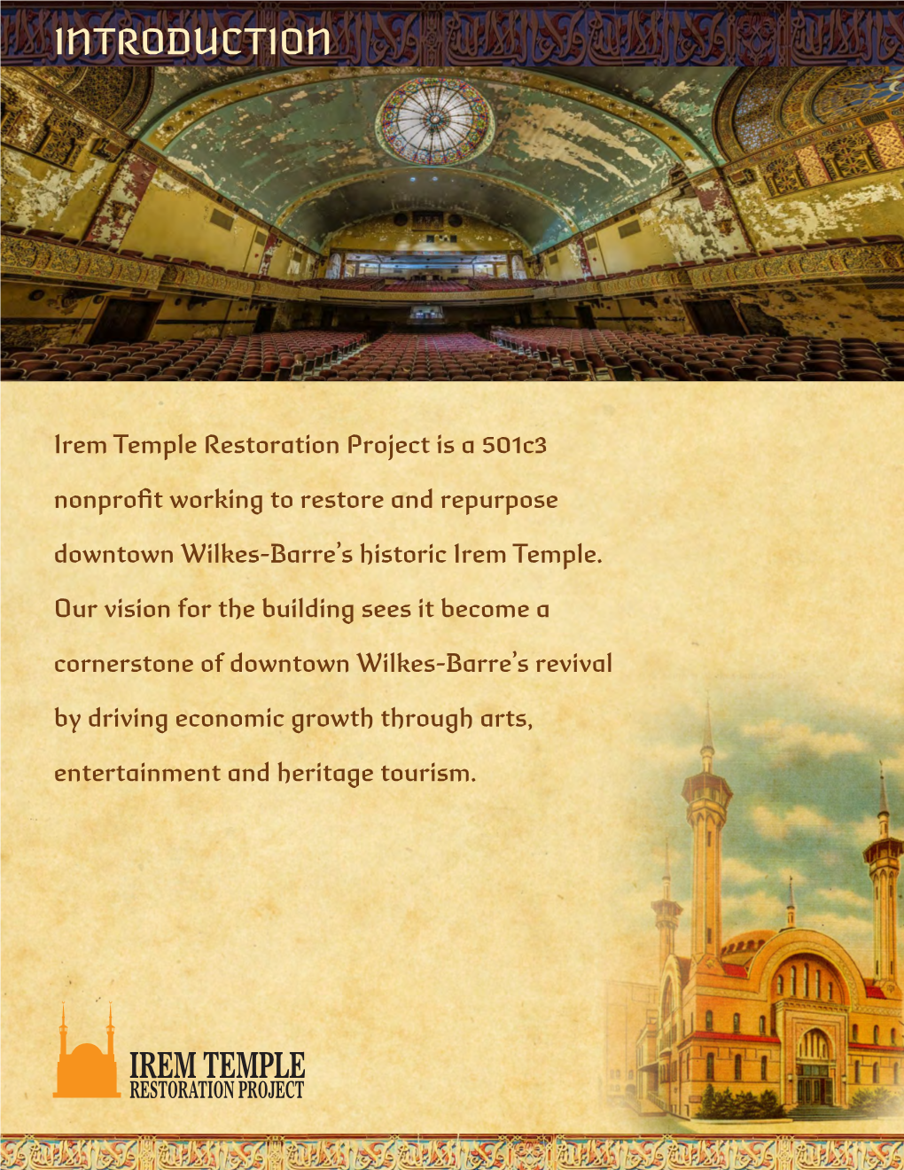 Irem Temple Restoration Project Is a 501C3 Nonprofit Working to Restore and Repurpose Downtown Wilkes-Barre’S Historic Irem Temple