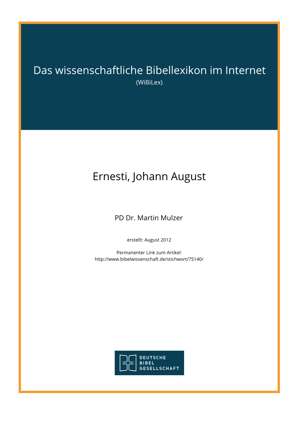 Das Wissenschaftliche Bibellexikon Im Internet Ernesti, Johann August