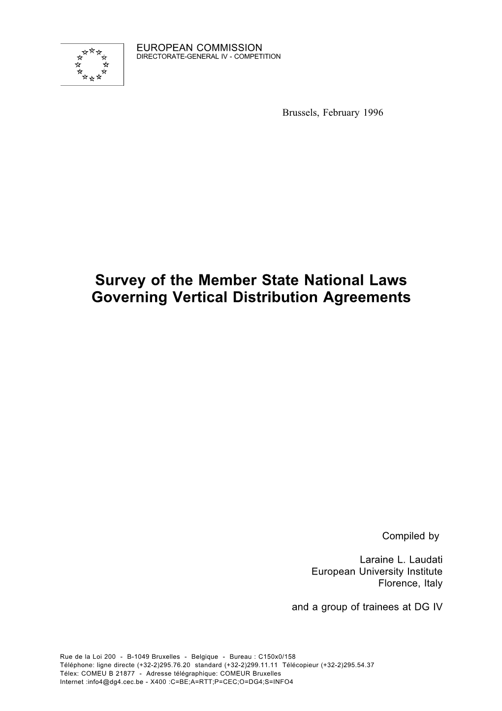 Survey of the Member State National Laws Governing Vertical Distribution Agreements
