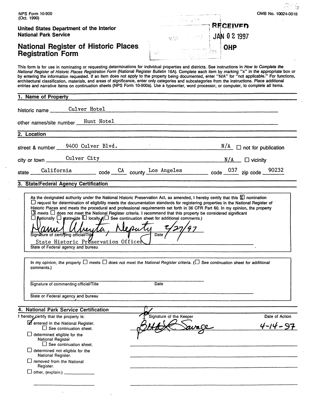 L- 3T- D Determined Eligible for the National Register D See Continuation Sheet