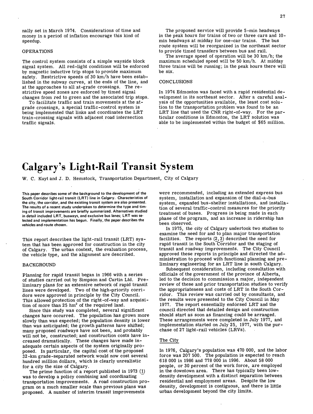 Calgary's Light-Rail Transit System W
