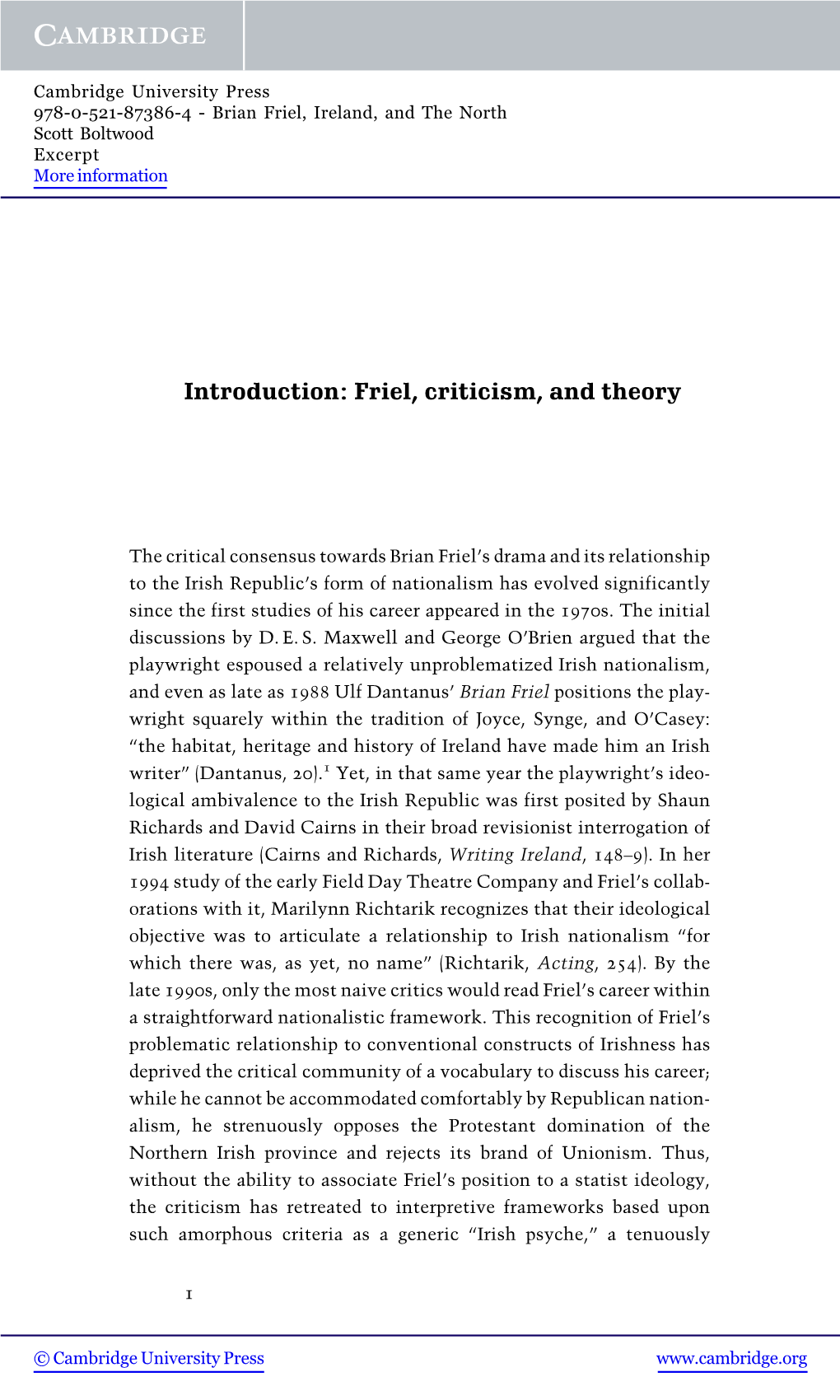 Introduction: Friel, Criticism, and Theory