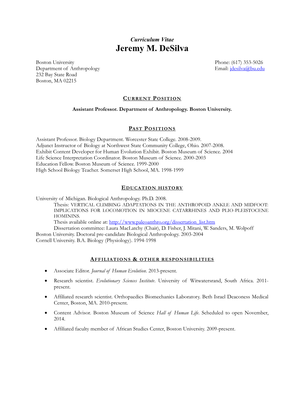 Curriculum Vitae Jeremy M