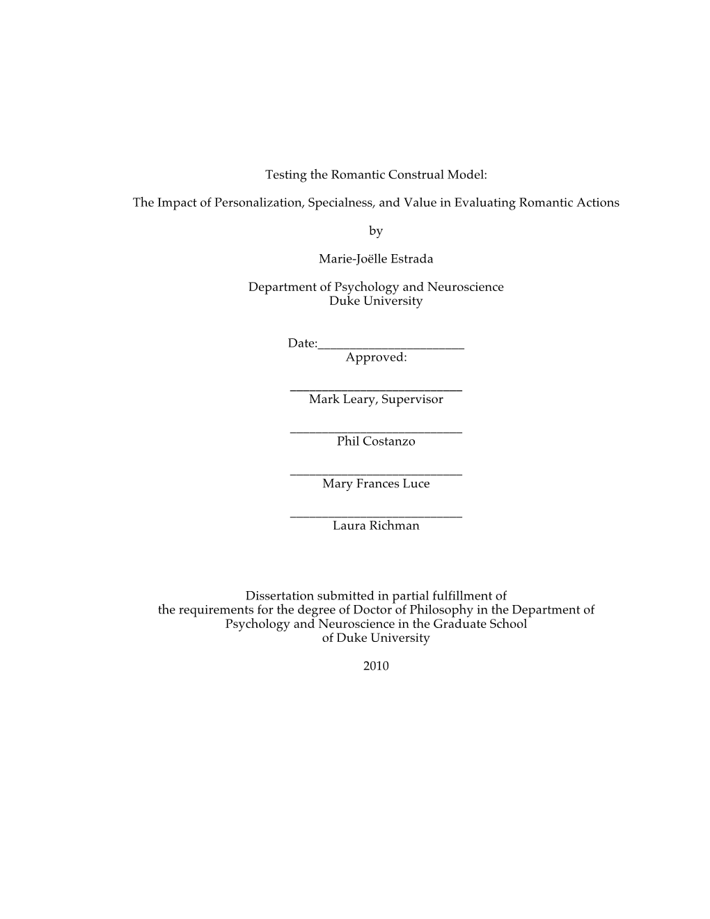 Iv Testing the Romantic Construal Model