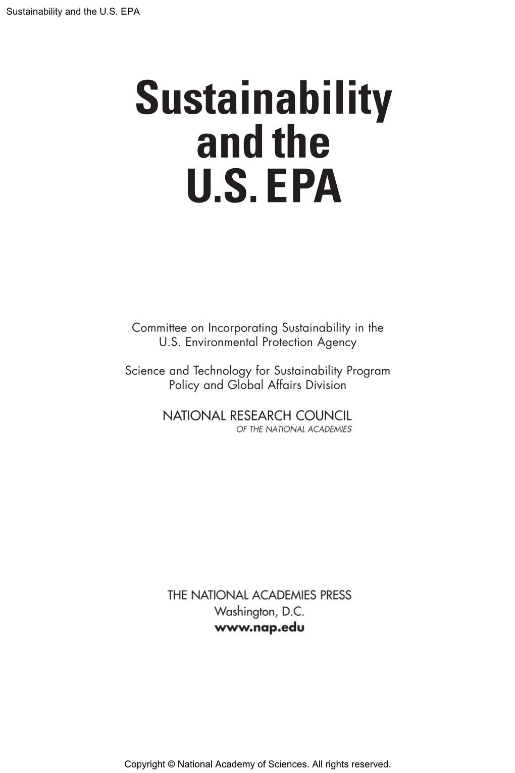 Sustainability and the U.S.EPA