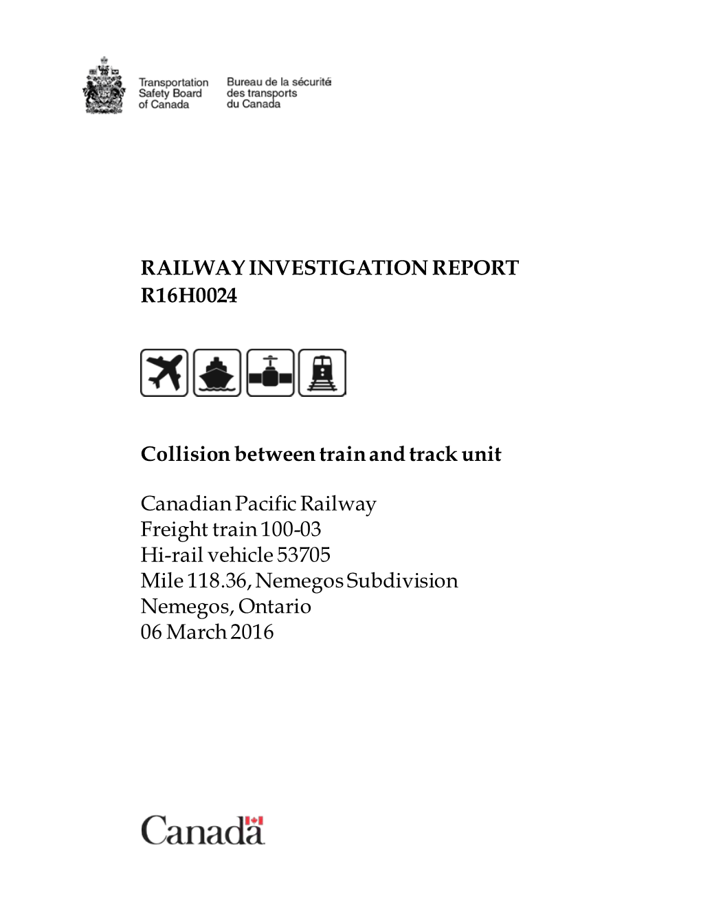 Railway Investigation Report R16h0024