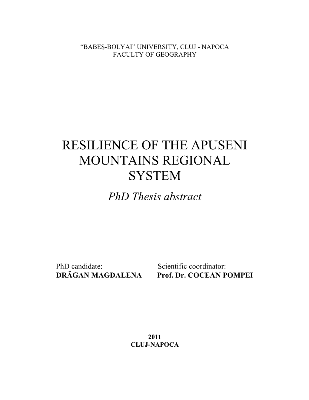 Resilience of the Apuseni Mountains Regional System