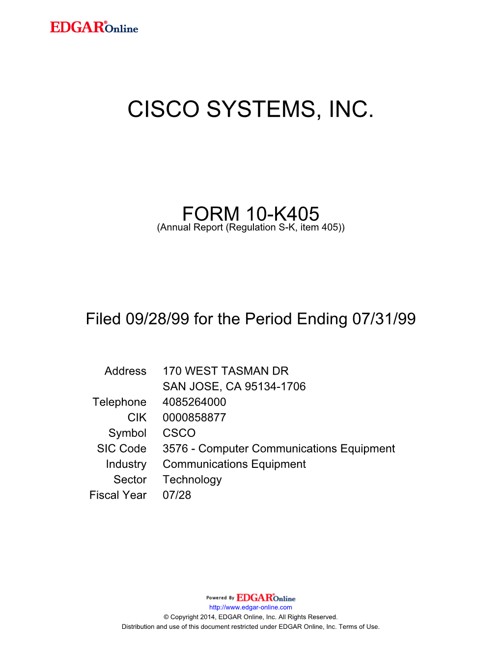 Cisco Systems, Inc