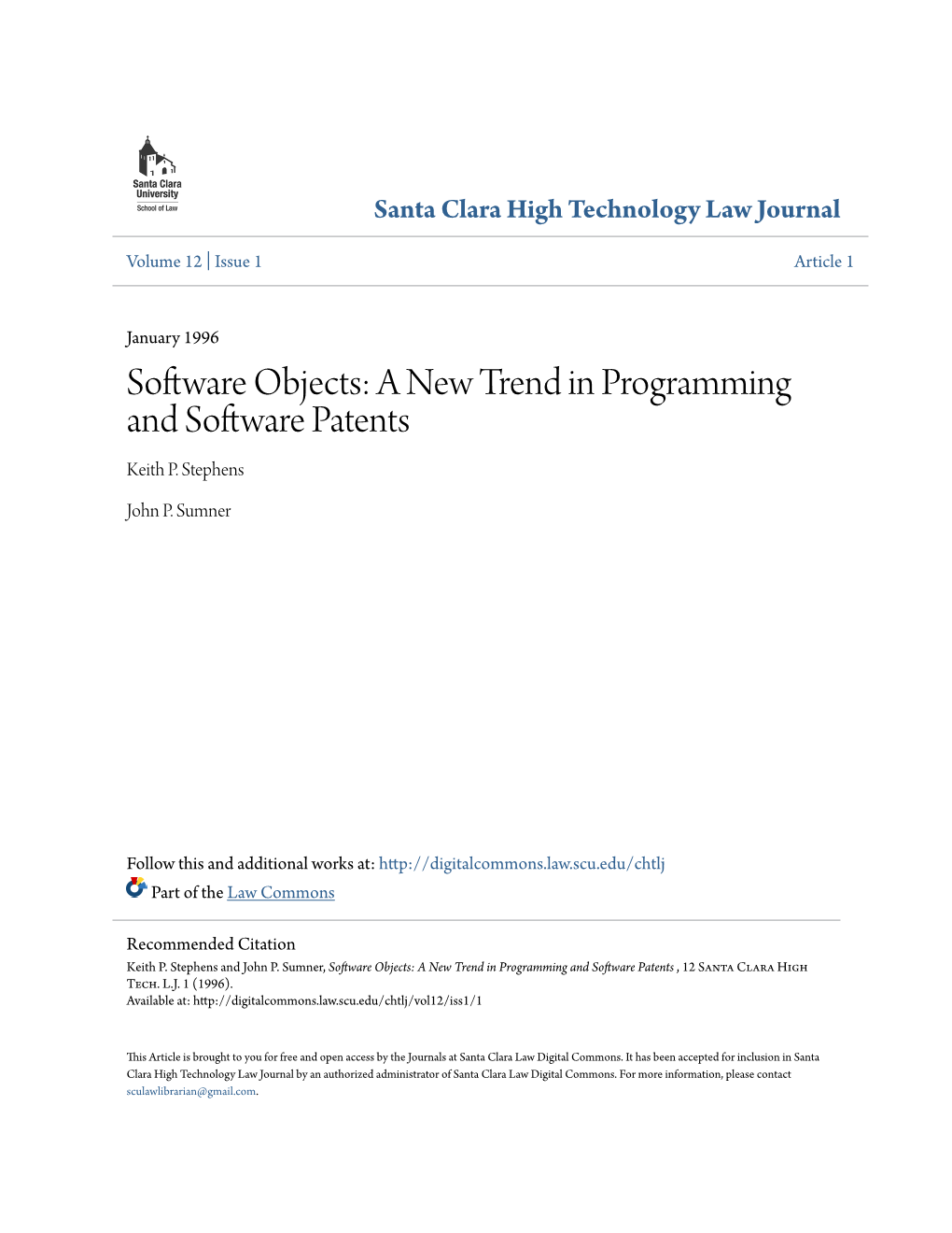 Software Objects: a New Trend in Programming and Software Patents Keith P