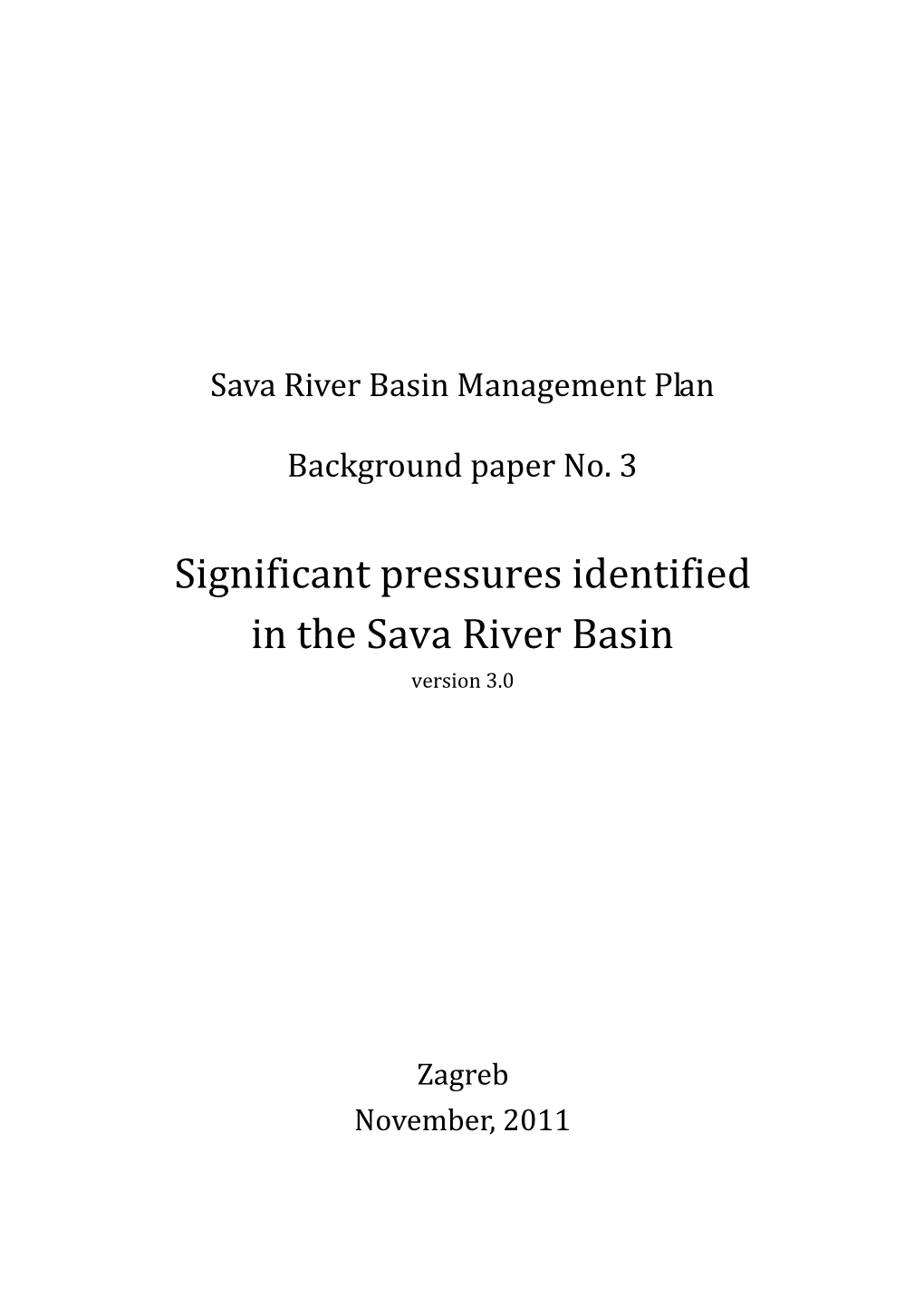 Significant Pressures Identified in the Sava River Basin Version 3.0