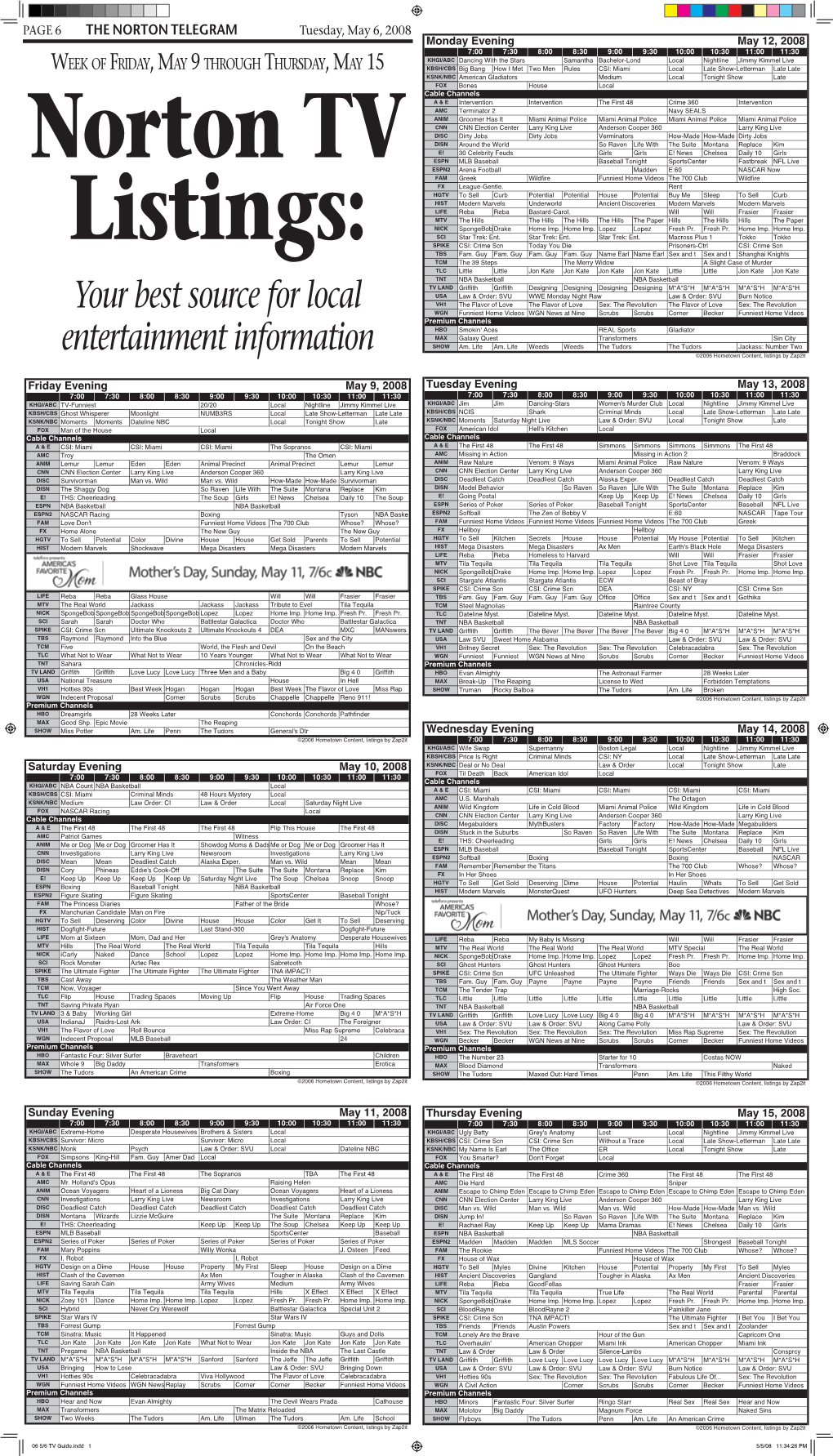 06 5/6 TV Guide.Indd 1 5/5/08 11:34:26 PM