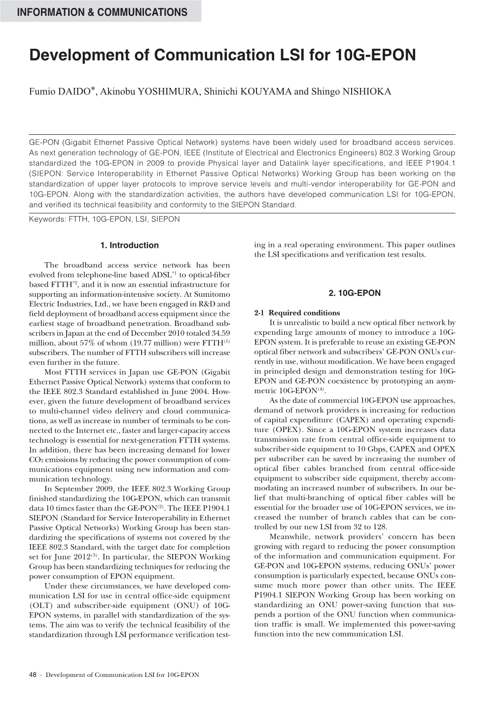 Development of Communication LSI for 10G-EPON Pdf 192 KB