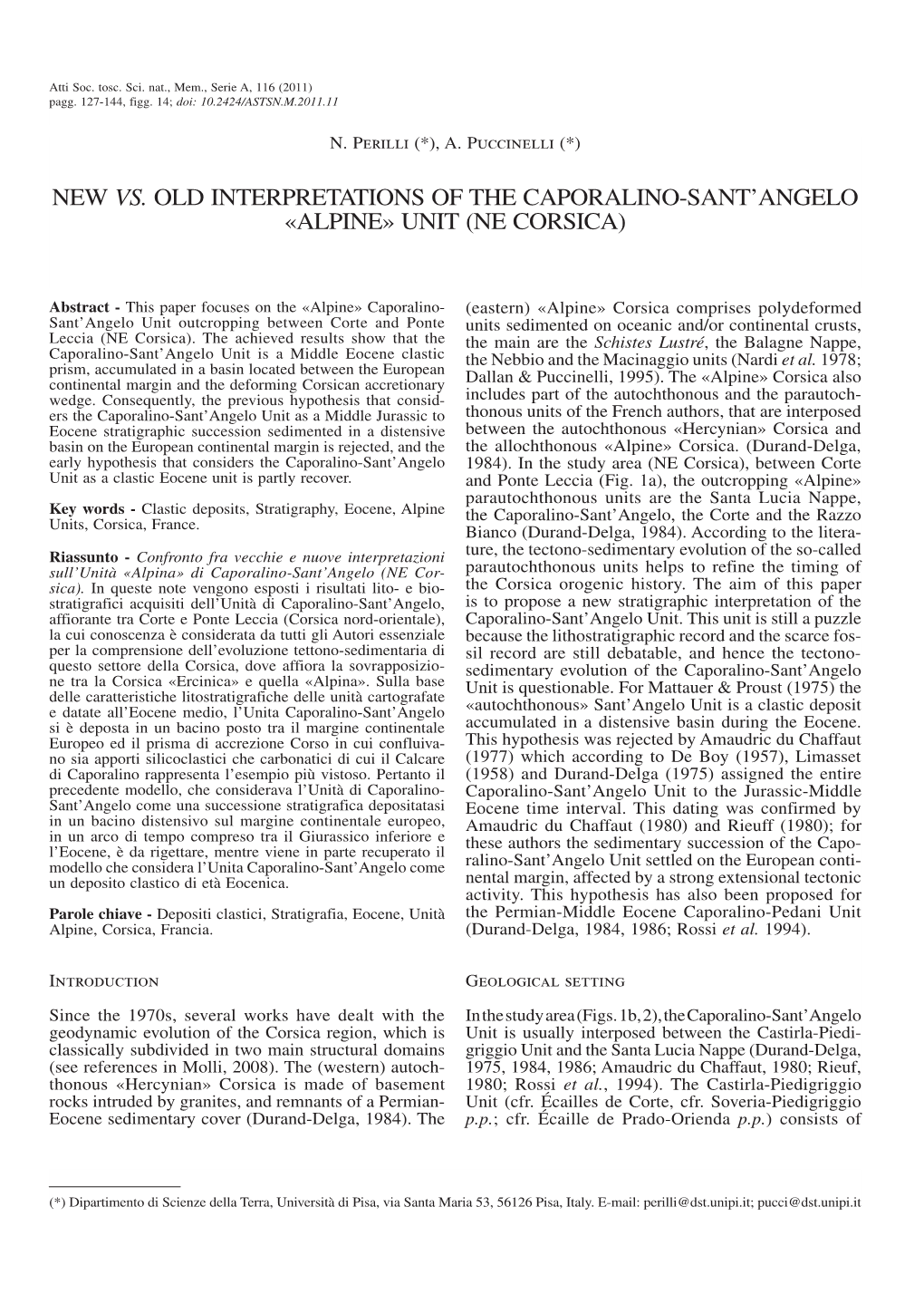 New Vs. Old Interpretations of the Caporalino-Sant’Angelo “Alpine” Unit (Ne Corsica) 129