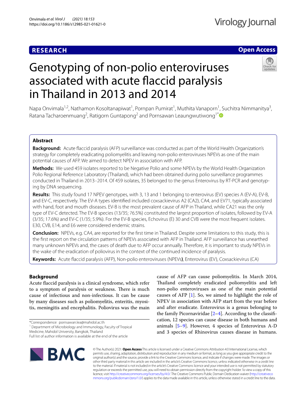 Genotyping of Non-Polio Enteroviruses Associated with Acute Flaccid