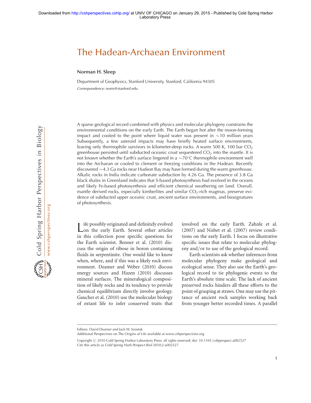 The Hadean-Archaean Environment