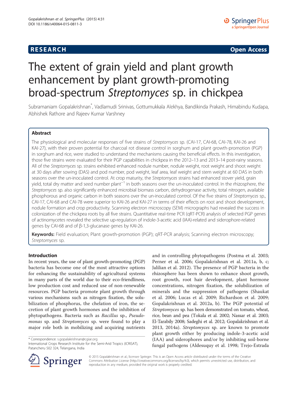 The Extent of Grain Yield and Plant Growth Enhancement by Plant Growth-Promoting Broad-Spectrum Streptomyces Sp