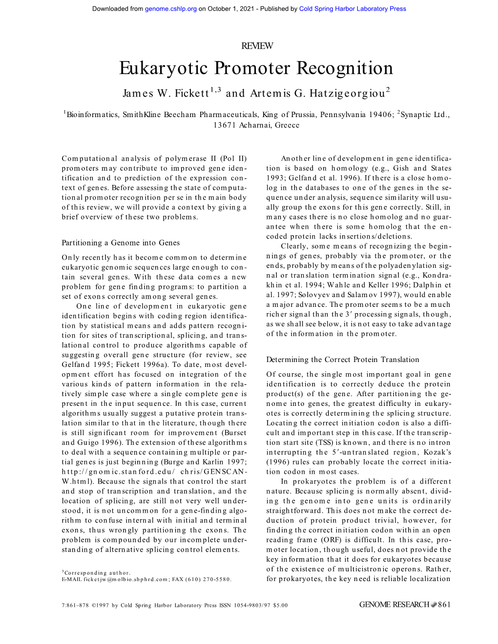 Eukaryotic Promoter Recognition James W