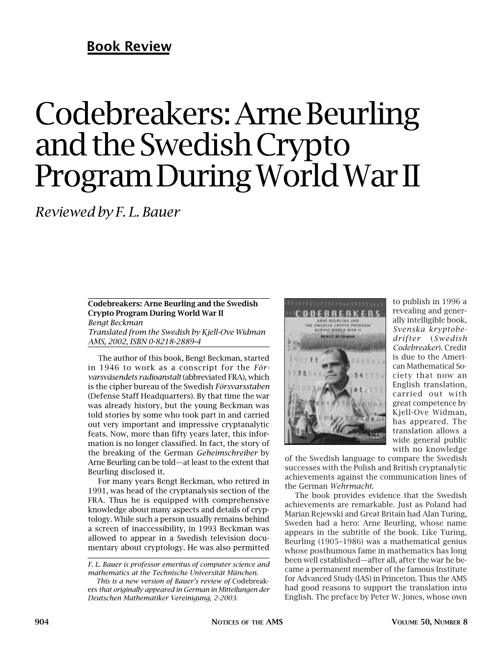 Codebreakers: Arne Beurling and the Swedish Crypto Program During World War II