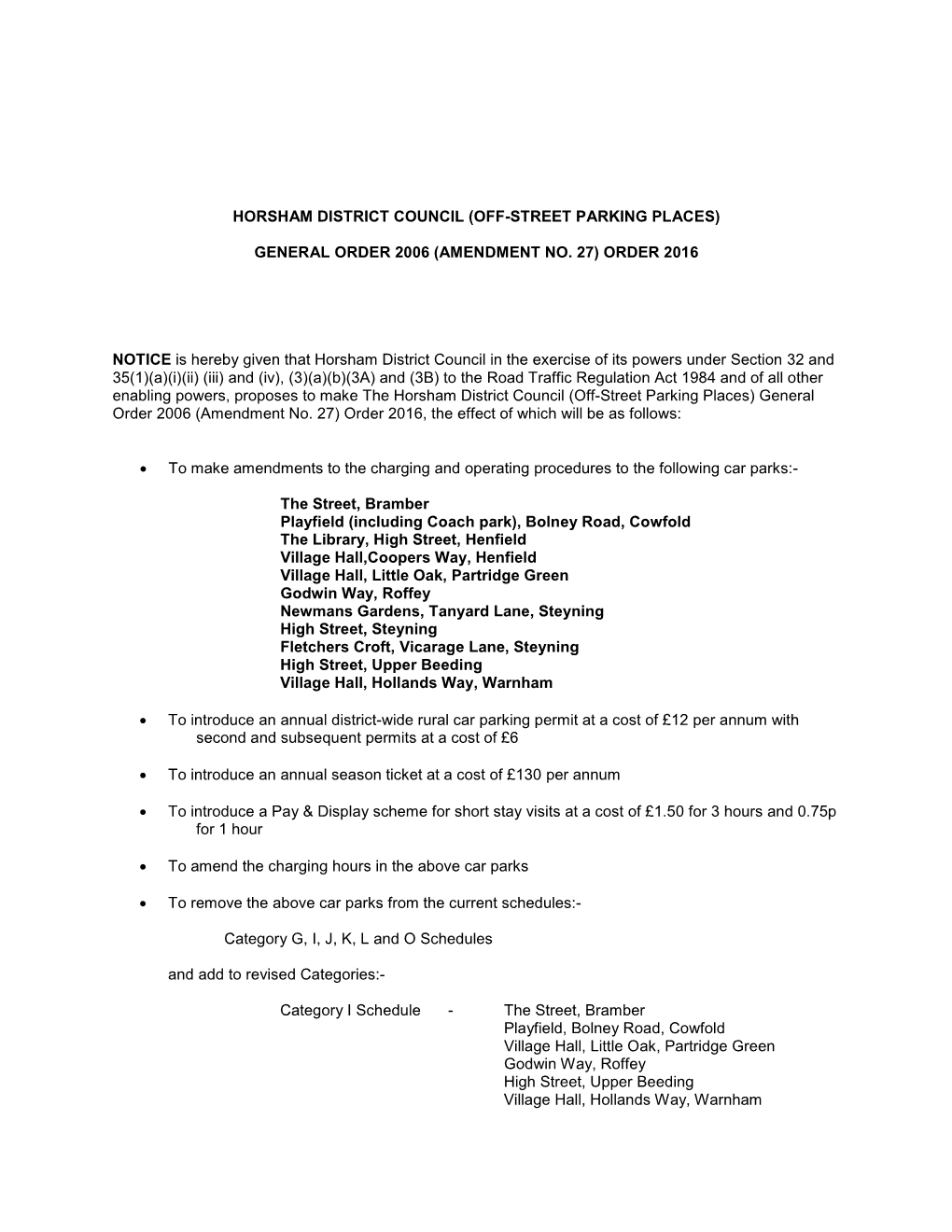 Horsham District Council (Off-Street Parking Places)