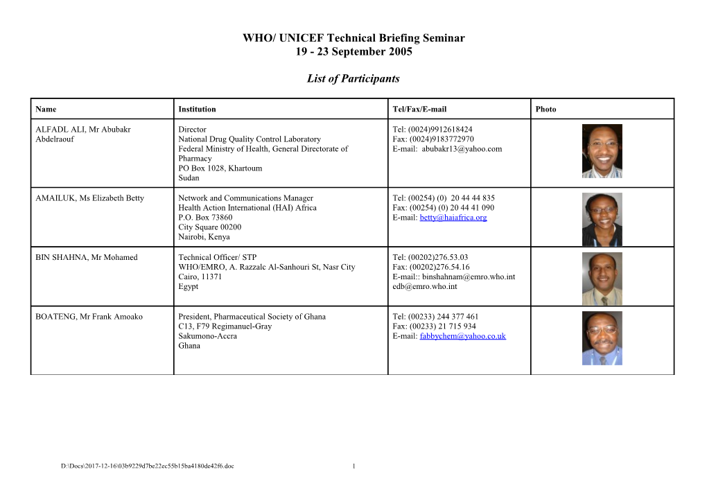 WHO/ UNICEF Technical Briefing Seminar