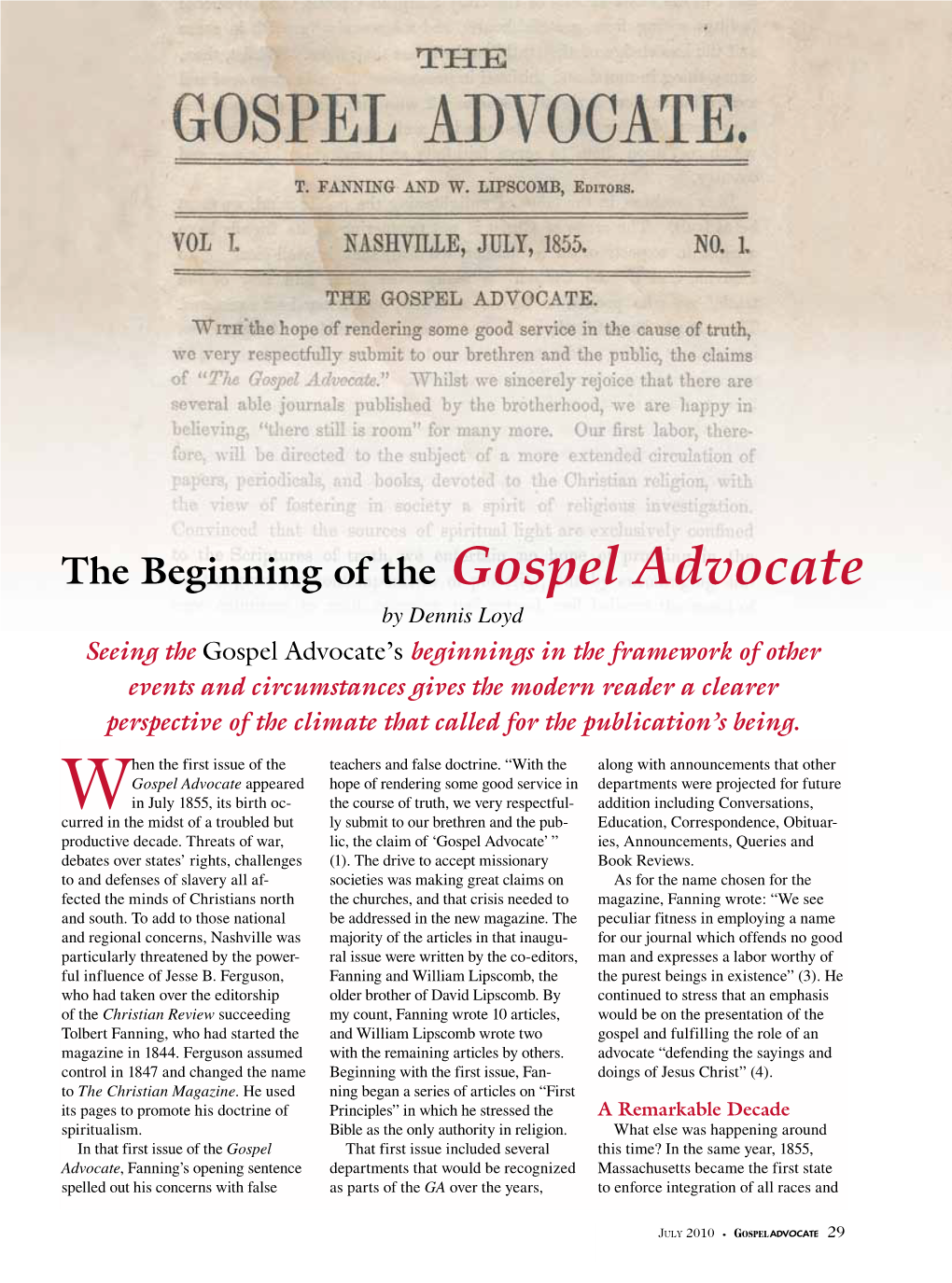 The Beginning of the Gospel Advocate