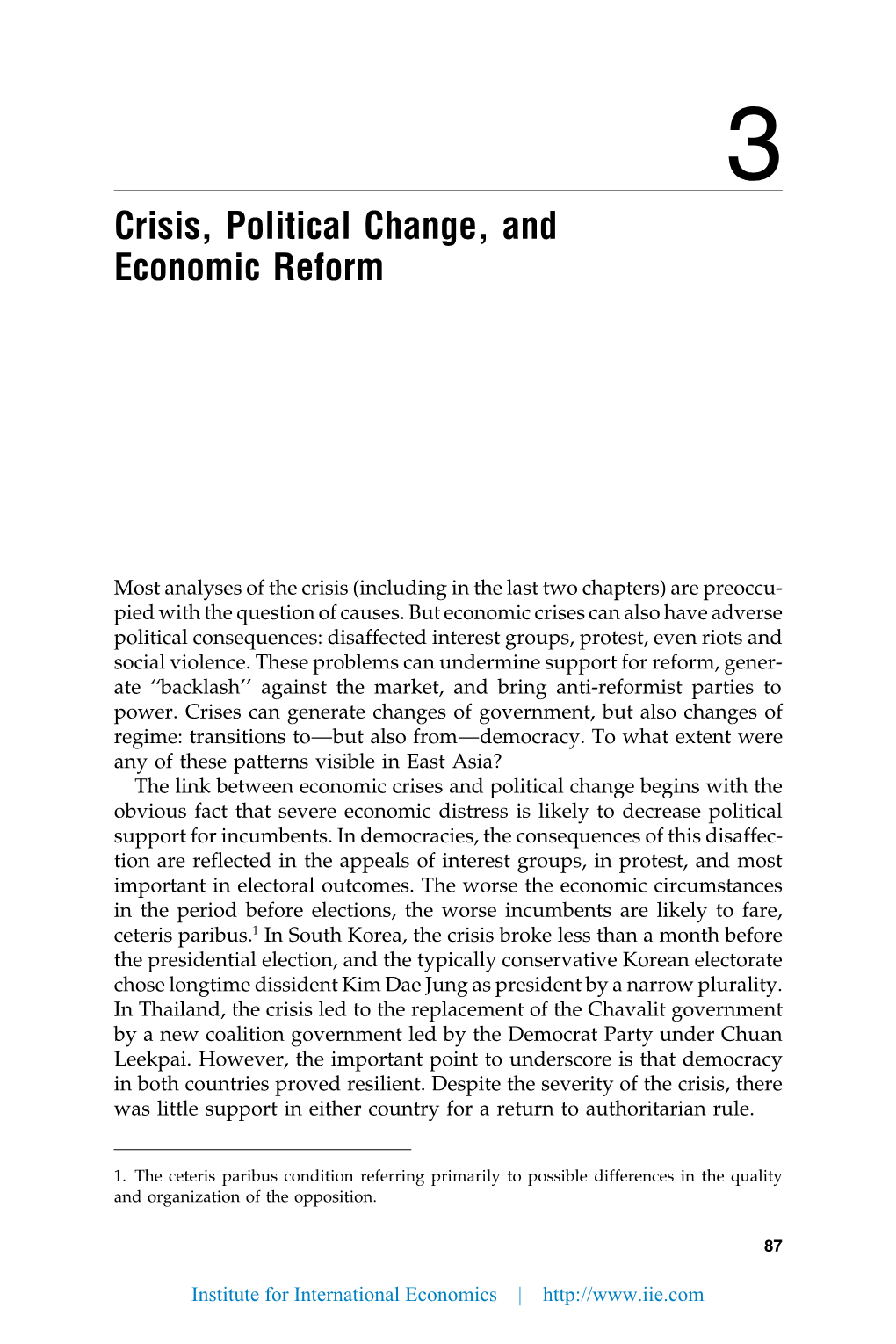 Crisis, Political Change, and Economic Reform
