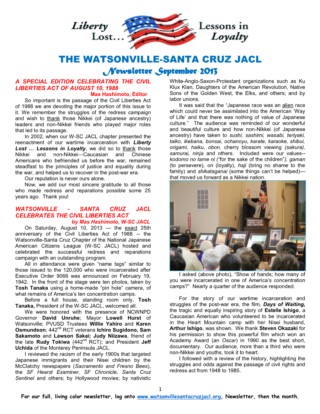 THE WATSONVILLE-SANTA CRUZ JACL Newsletter September 2013