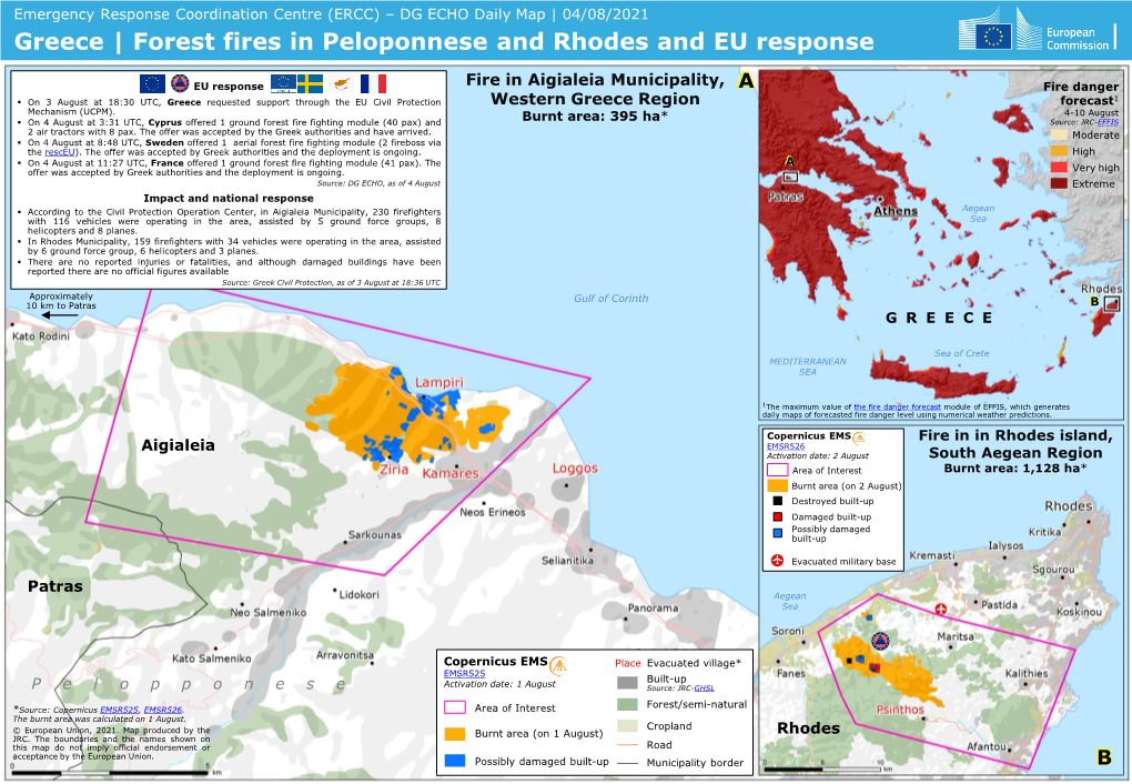 Greece | Forest Fires in Peloponnese and Rhodes and EU Response