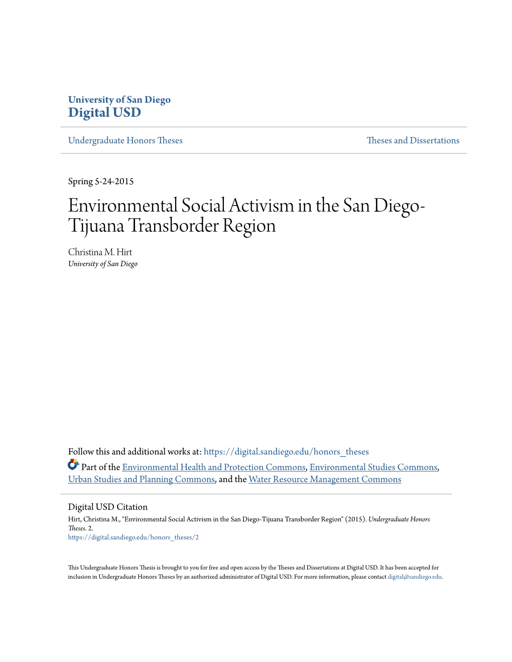 Environmental Social Activism in the San Diego-Tijuana Transborder Region" (2015)