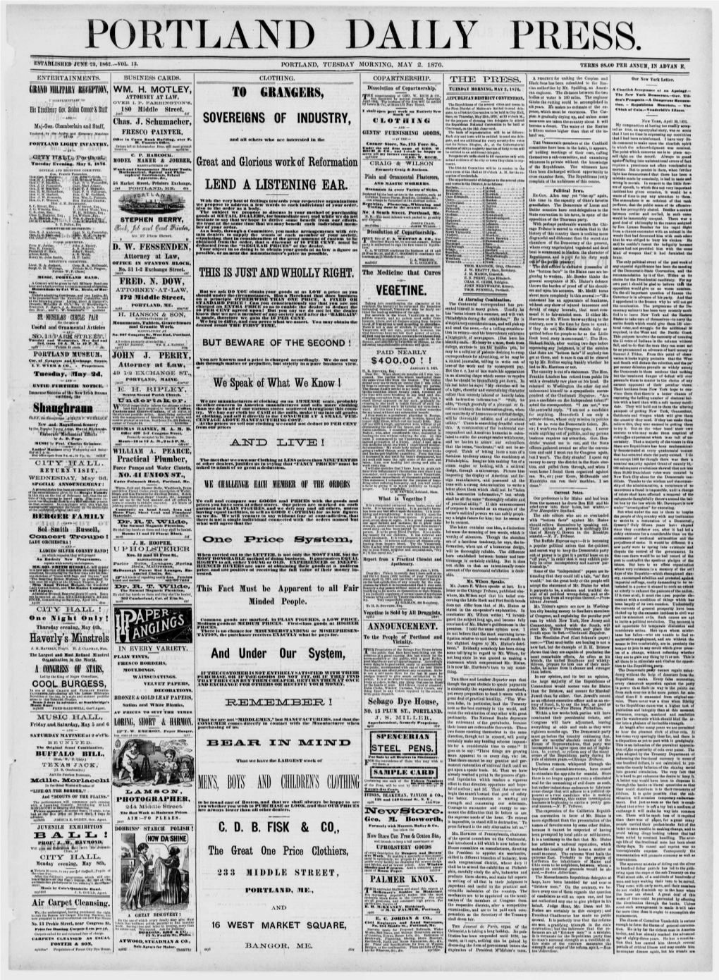 Portland Daily Press: May 2, 1876