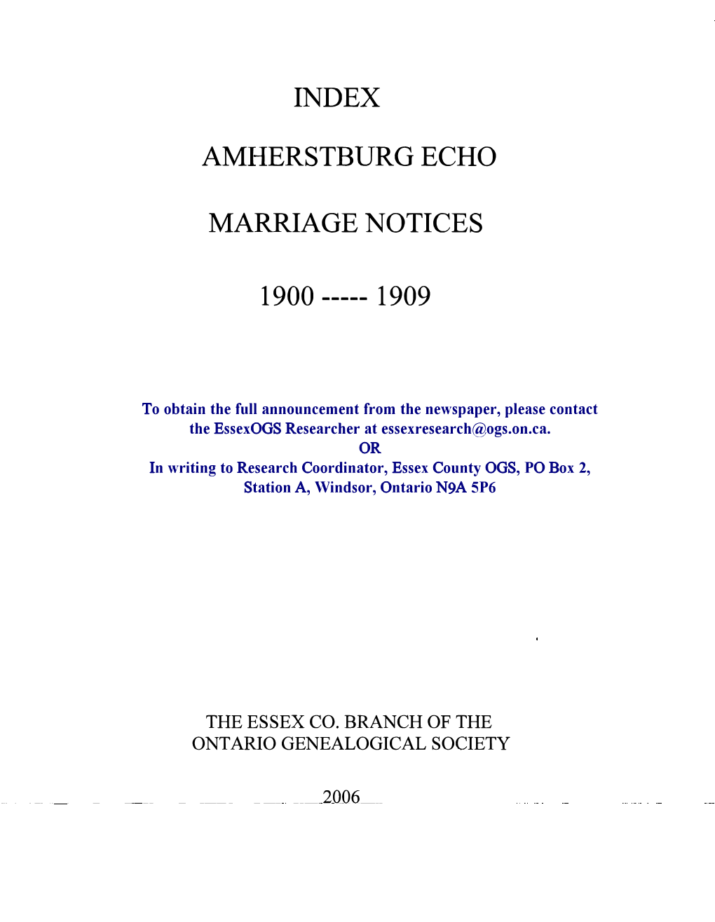 Index Ami-Ierstburg Echo Marriage Notices