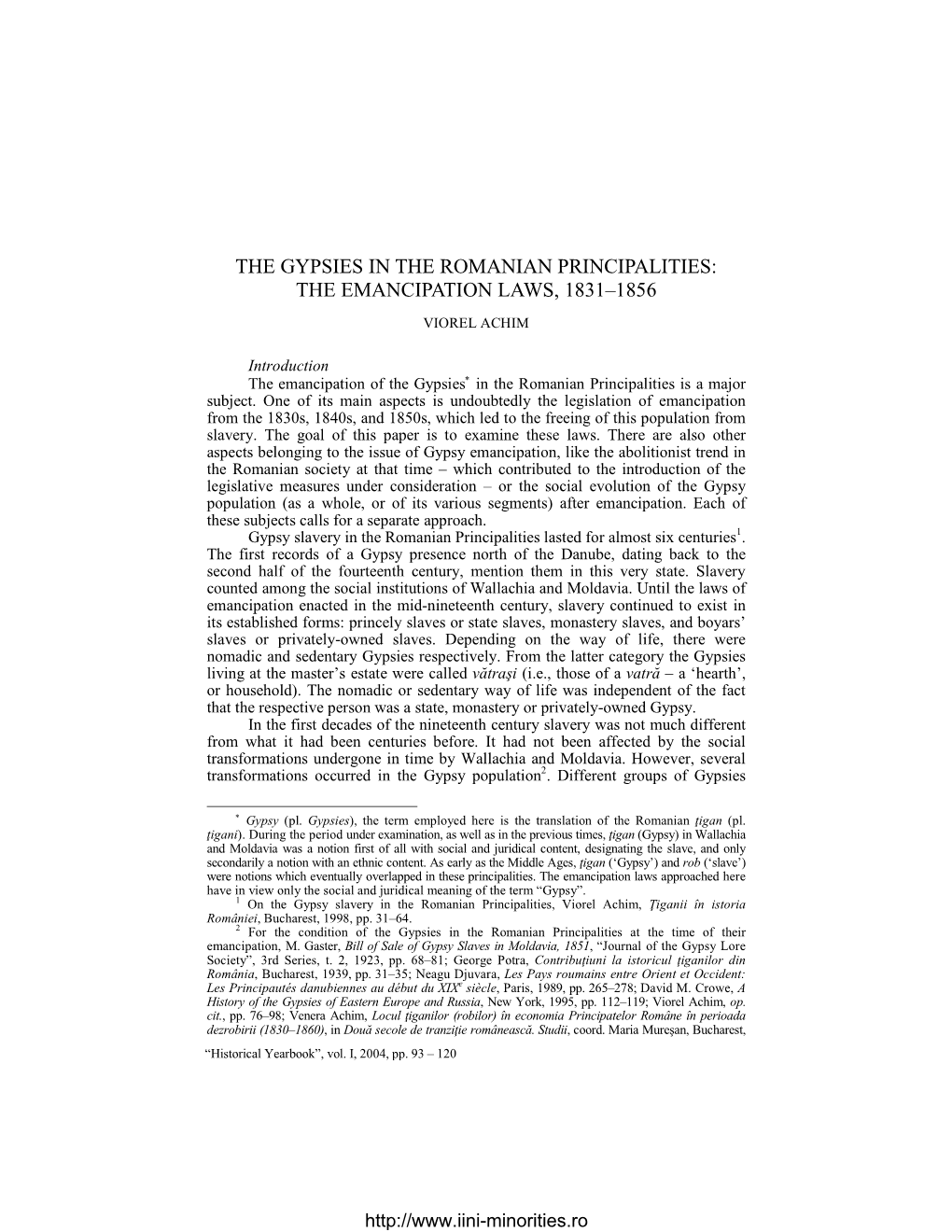 The Gypsies in the Romanian Principalities: the Emancipation Laws, 1831–1856