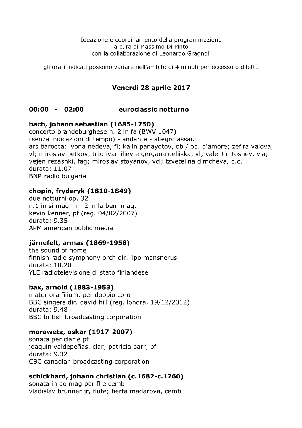 Venerdì 28 Aprile 2017