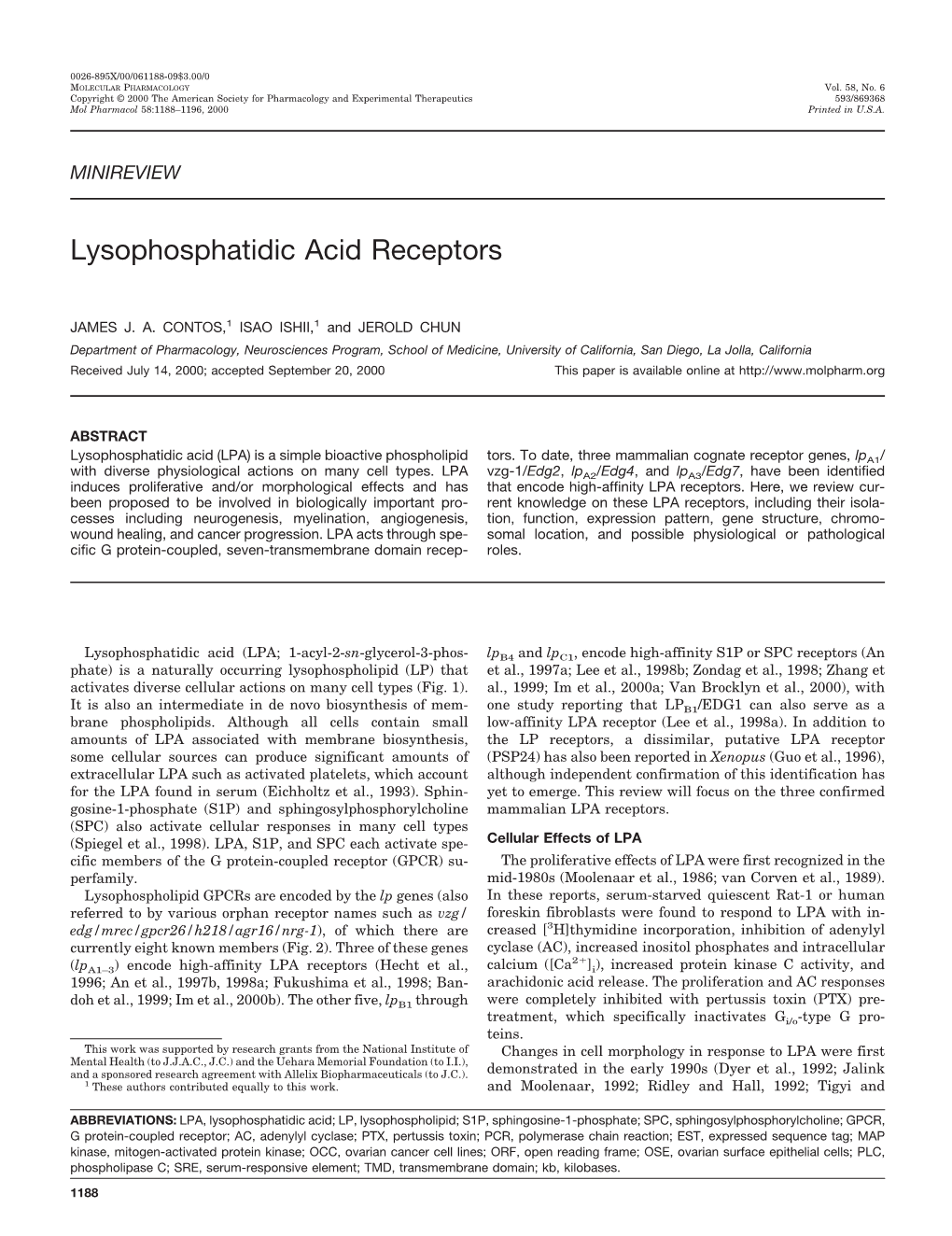 Lysophosphatidic Acid Receptors
