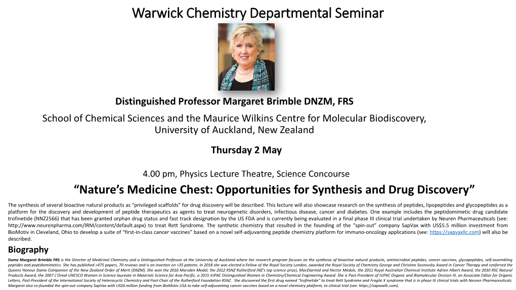 Warwick Chemistry Departmental Seminar