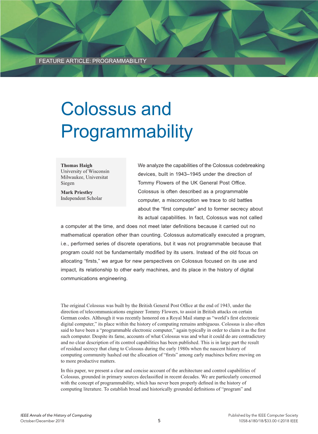 Colossus and Programmability